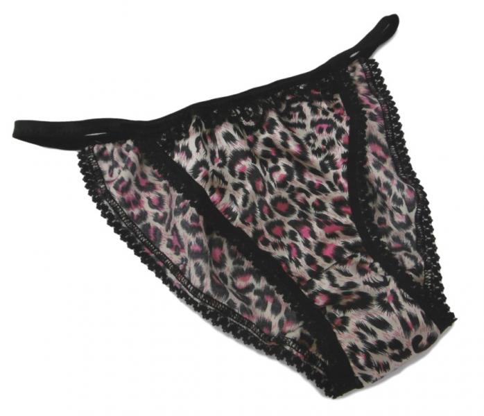 Pink Leopard and Black Tanga Panties